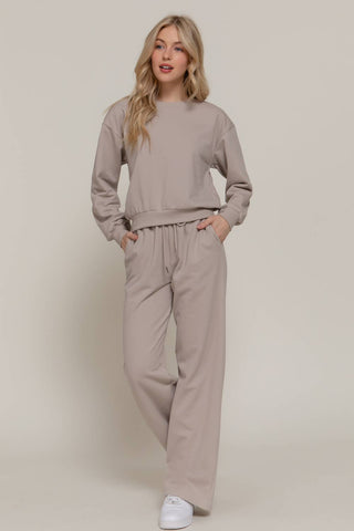 Taupe Long Sleeve Round Neck Crop SweatShirt