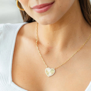 Splendid Iris Gold Pave Cross Accented Heart Burst Paperclip Necklace