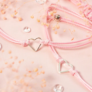 Pink Mother & Daughter Matching Wish Bracelets with Open Heart Charms