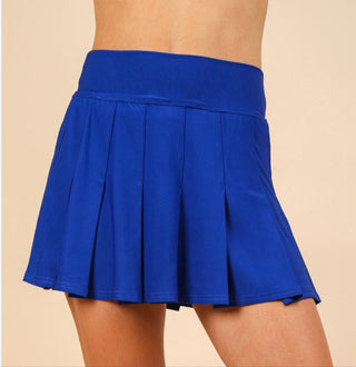 Blue Pleated Tennis Skirt with Built-IN Shorts and Stretchy Waistband 
