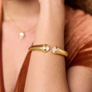 Julie Vos Gold Rainbow Demi Cuff with Clear Stone Modeled