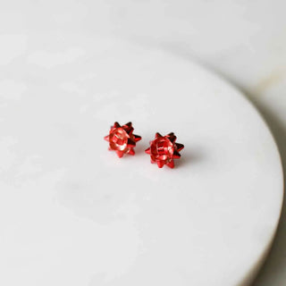 Red Gift Bow Stud Earrings
