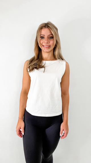 White Sleeveless Cropped Tank