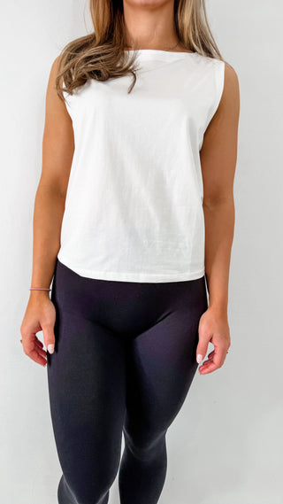 White Sleeveless Cropped Tank