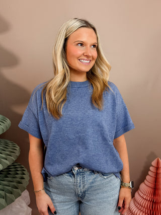 DEMIN BLUE CREW NECK KNIT T-SHIRT