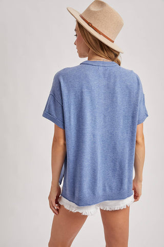 DEMIN BLUE CREW NECK KNIT T-SHIRT