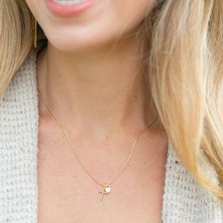 Splendid Iris Gold Small Cross with Tiny Heart Lock Necklace