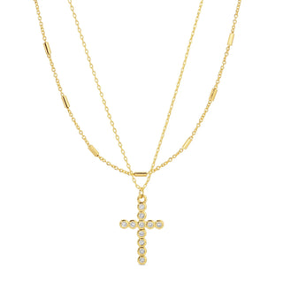 Splendid Iris 2 Layer Simple Accented and Plain Chain with CZ Cross