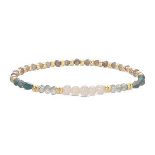 Splendid Iris Crystal and Pearl Stretch Bracelet Aqua