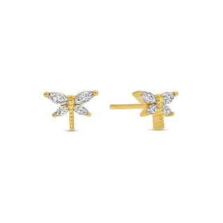 Splendid Iris Gold Dragonfly Studs with CZ Wings