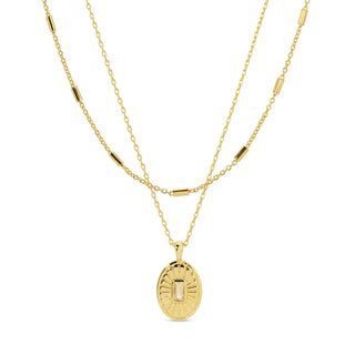 Splendid Iris Gold Layered Necklace with Textured Oval Pendant