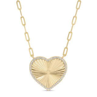 Splendid Iris Gold Pave Cross Accented Heart Burst Paperclip Necklace