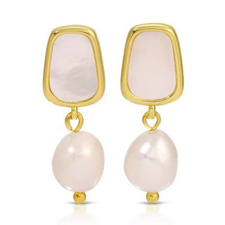 Splendid Iris Gold Pearl Drop Earrings