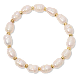 Splendid Iris Gold and Oblong Pearl Stretch Beaded Bracelet