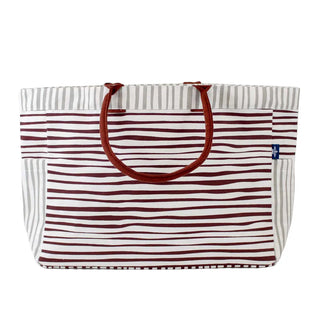 Stripe Durham Tote in White/Maroon/Gray. 17.5x13.5x6