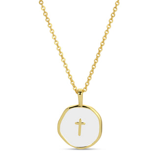 Splendid Iris Gold and White Tiny Cross Pendant Necklace