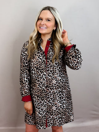 Mini Cheetah Print Cotton dress with Front Button Closure, Lightweight with Contrast Lining for a Pop of Color.