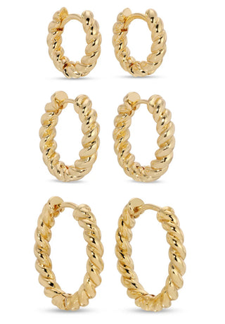 Gold Twisted Huggies - Combo Set of 3 - Splendid Iris