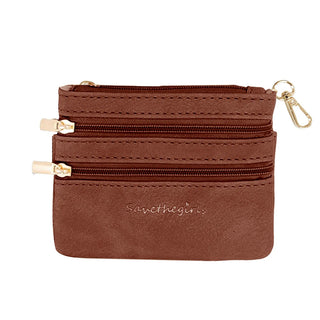 Save The Girls Vegan Leather Zippered Pouch Brown