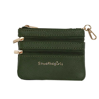 Save The Girls Vegan Leather Zippered Pouch Green