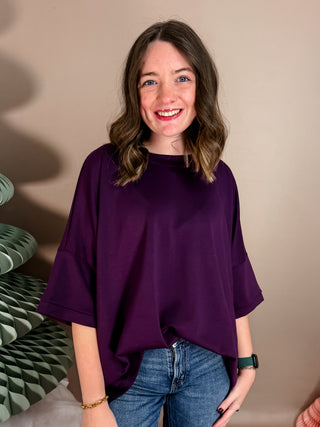 Plum Luxeknit Oversized Top with High-Low Hemline