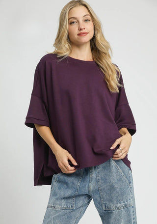 Plum Luxeknit Oversized Top with High-Low Hemline