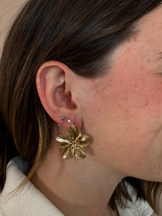 Flower Water Resistant Gold Stud Earrings