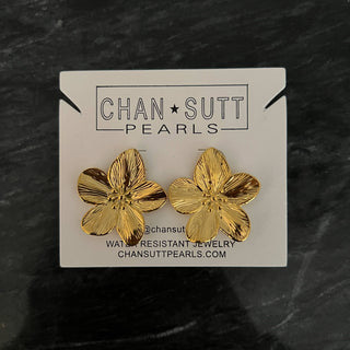 Flower Water Resistant Gold Stud Earrings
